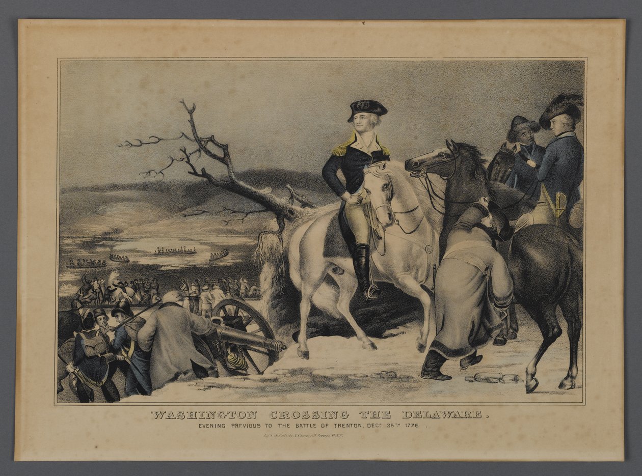 Washington steekt de Delaware over, uitgegeven door Currier & Ives, New York, 1876 door American School