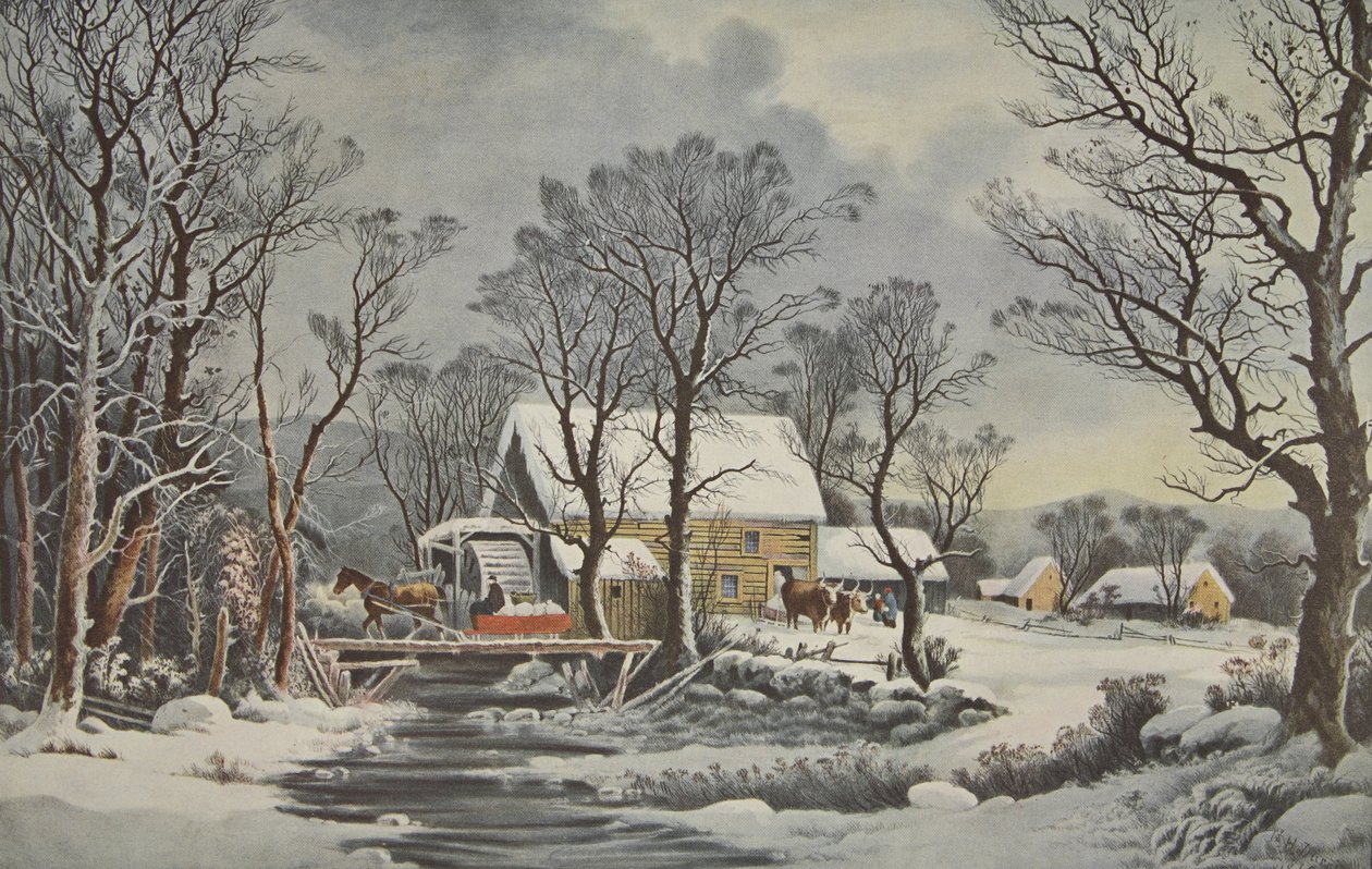 Winter op het platteland - de oude korenmolen door American School