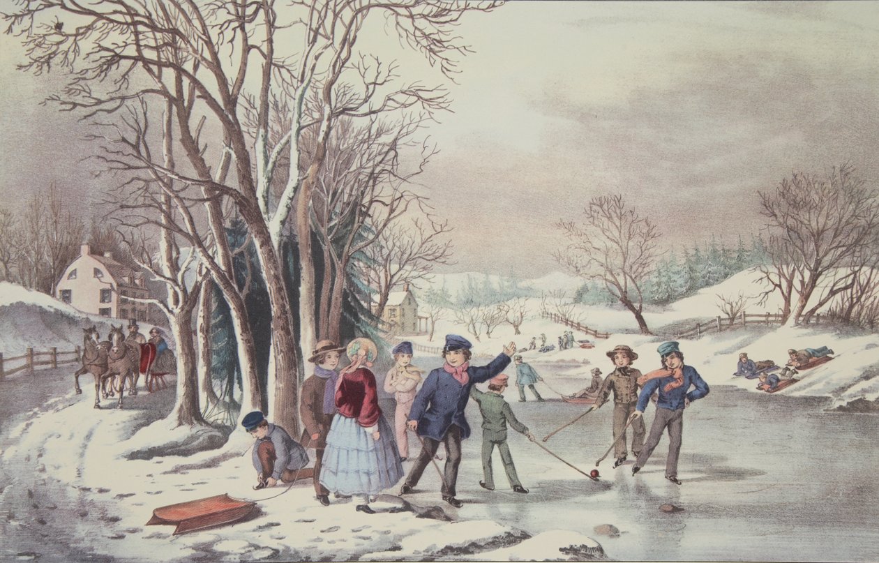 Wintertijdvermaak, uitgegeven 1855, Currier & Ives door American School