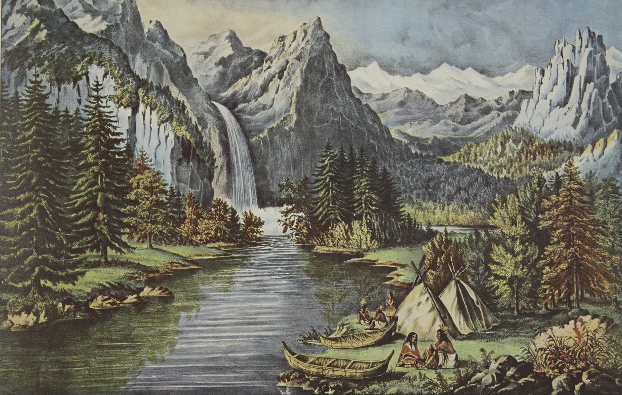 Yosemite Valley - Californië, uitgegeven 1866, De Bruidsluierwaterval, Currier & Ives door American School