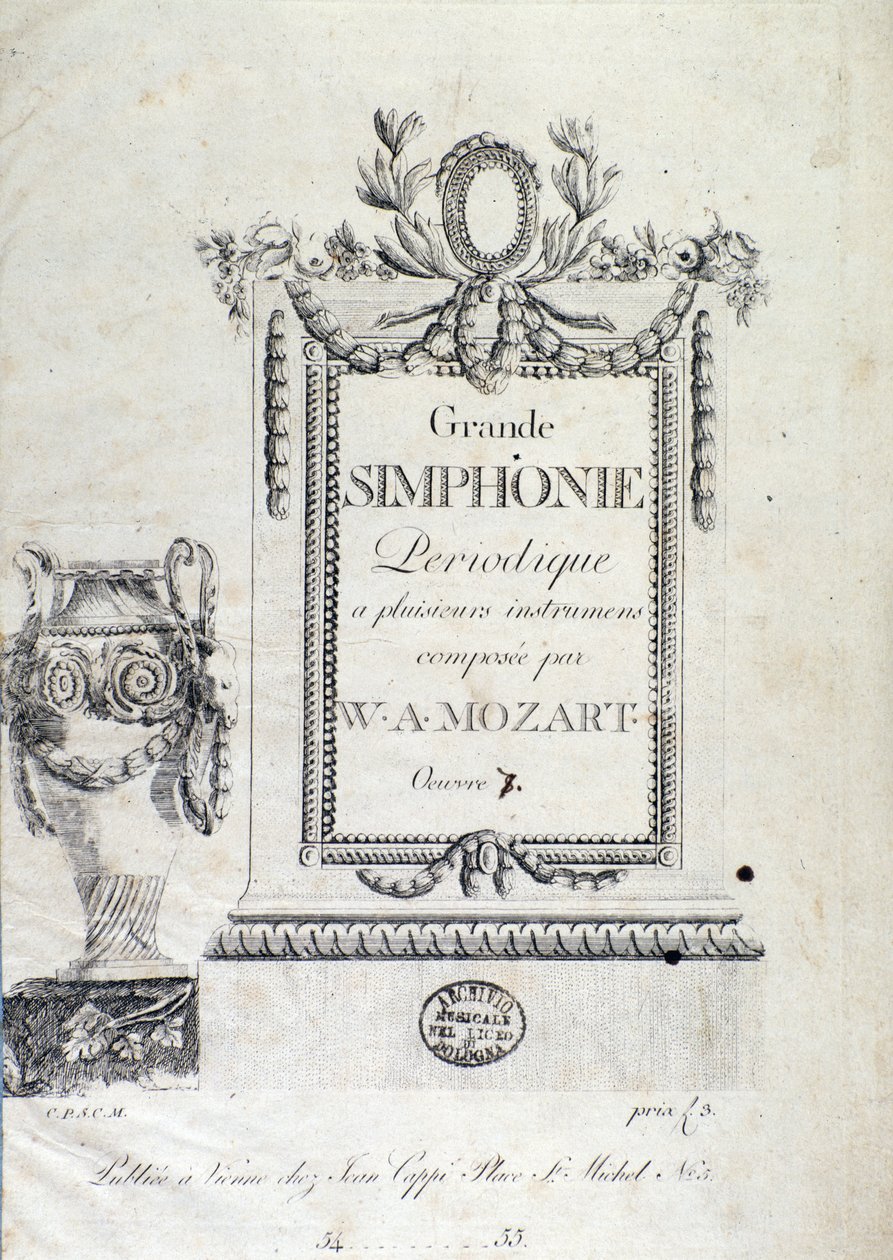 Frontispice van Symfonie Nr. 7 door Oostenrijkse componist Wolfgang Amadeus Mozart (1756-1791) door Austrian School