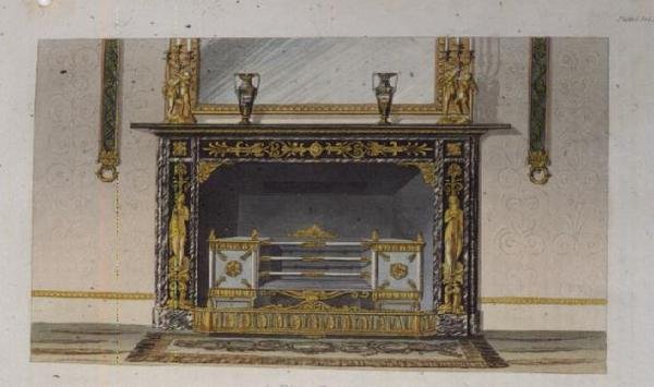 Een open haard, plaat 183 uit Ackermanns Repository of Arts, gepubliceerd in 1828 door English School
