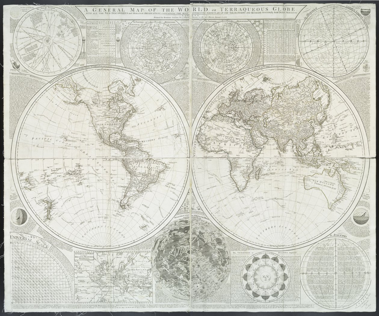 Een algemene kaart van de wereld of terraqueous globe door Samuel Dunn, 1787 door English School