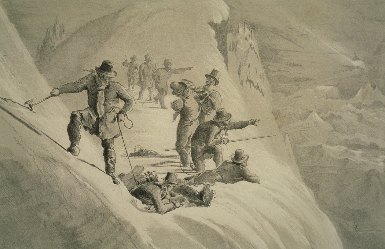 Genietend van het uitzicht, uit Tien scènes in de laatste beklimming van de Mont Blanc inclusief vijf uitzichten vanaf de top, door J.D.H. Browne, gepubliceerd 1853 door English School