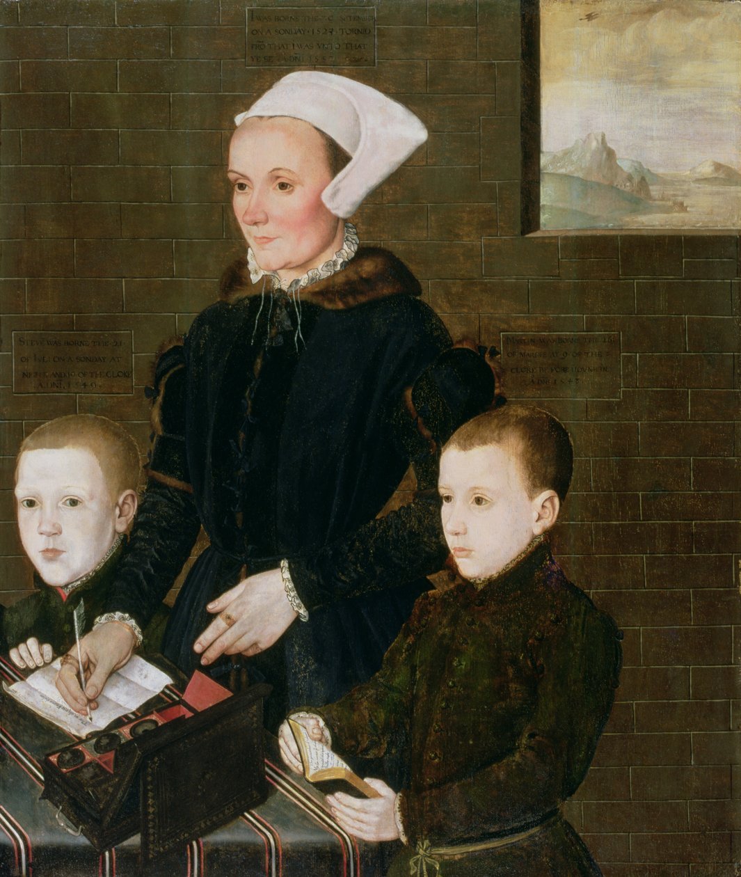 Alice Barnham en haar twee zonen Martin en Steven, 1557 door English School