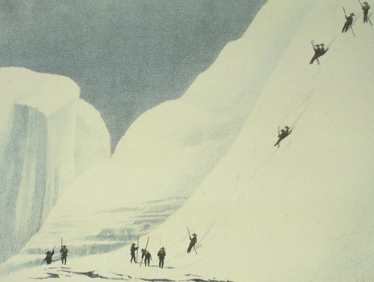 Afdalen van de steile sneeuw, uit Een verhaal van een beklimming naar de top van de Mont Blanc door Charles Fellows (1799-1860), gepubliceerd 1827 door English School