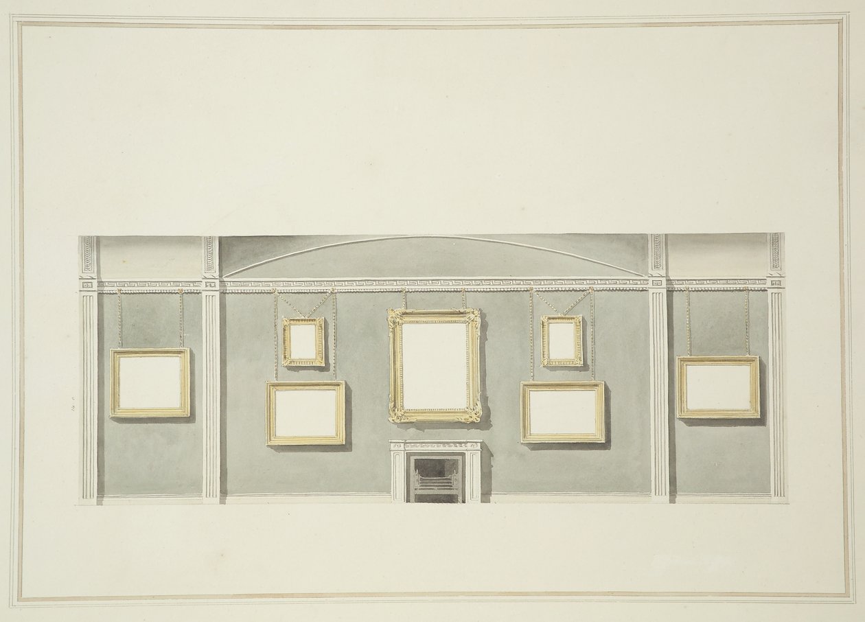 Ontwerpen voor de schilderijen aan een van de lange muren van Sir John Leicesters galerij, Hill Street, c.1806 door English School