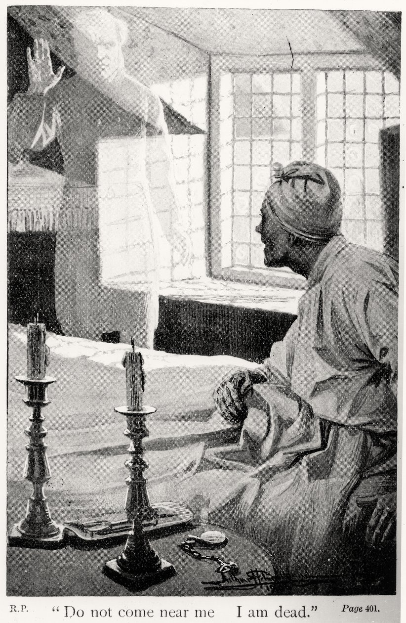 Kom niet bij me in de buurt, ik ben dood, illustratie uit A Christmas Carol door Charles Dickens (1812-70) door English School