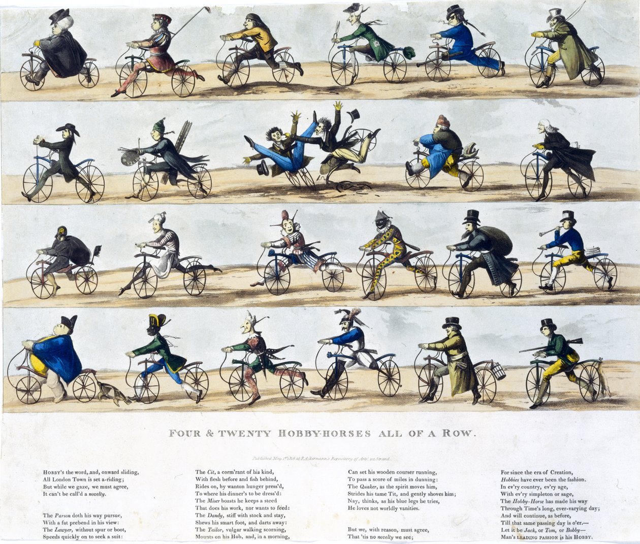 Vierentwintig hobbelpaarden op een rij, 1819 door English School
