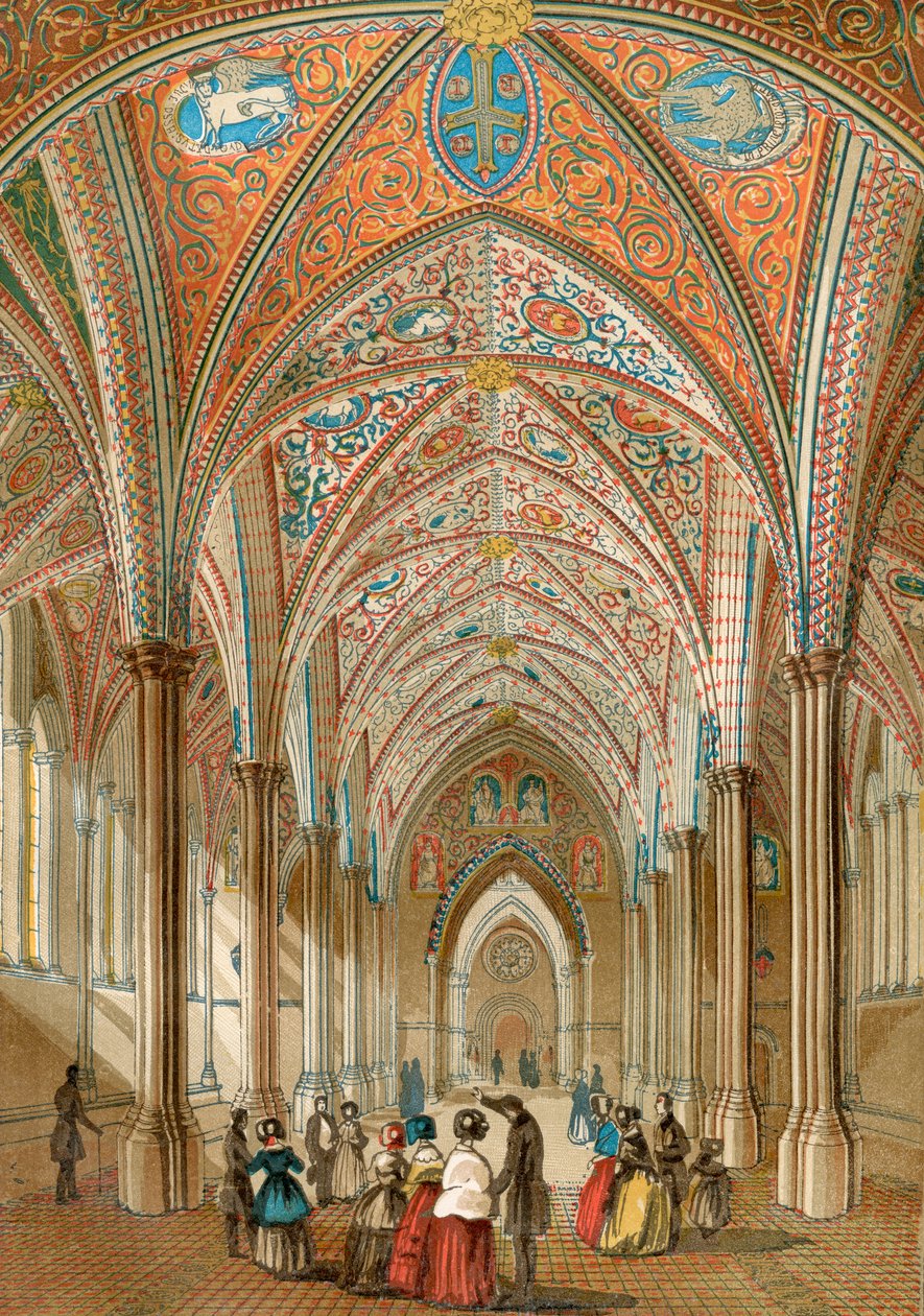 Interieur van de Temple Church, Londen, Engeland, uit Old England: A Pictorial Museum, uitgegeven 1847 door English School
