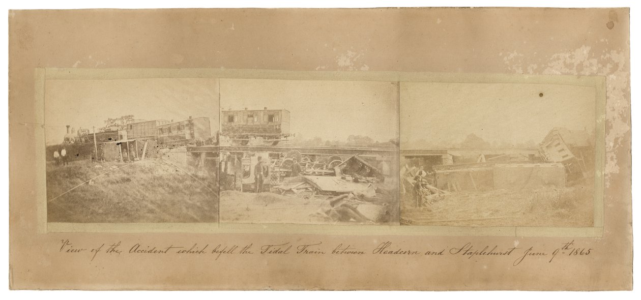 Montage van het Staplehurst treinongeluk, 1865 door English School