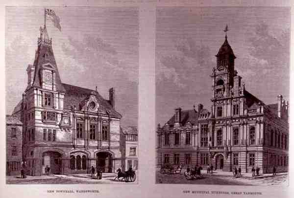 Nieuw stadhuis, Wandsworth en de nieuwe gemeentelijke gebouwen, Great Yarmouth door English School