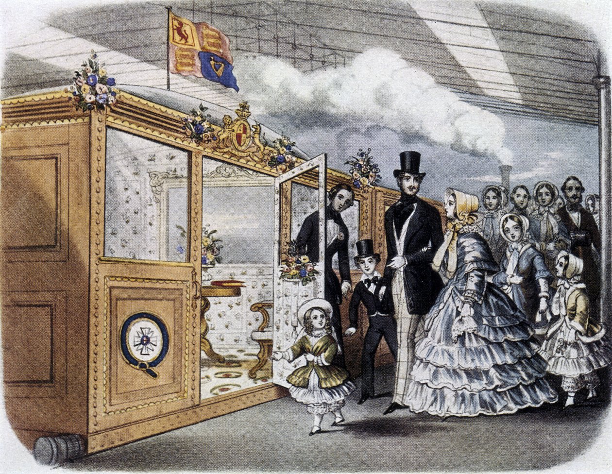 Koningin Victoria (1819-1901) en de koninklijke familie stappen op de trein naar Schotland door English School