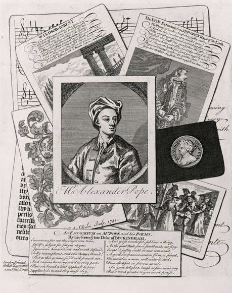 Satire op de werken van Alexander Pope (1688-1744) door English School