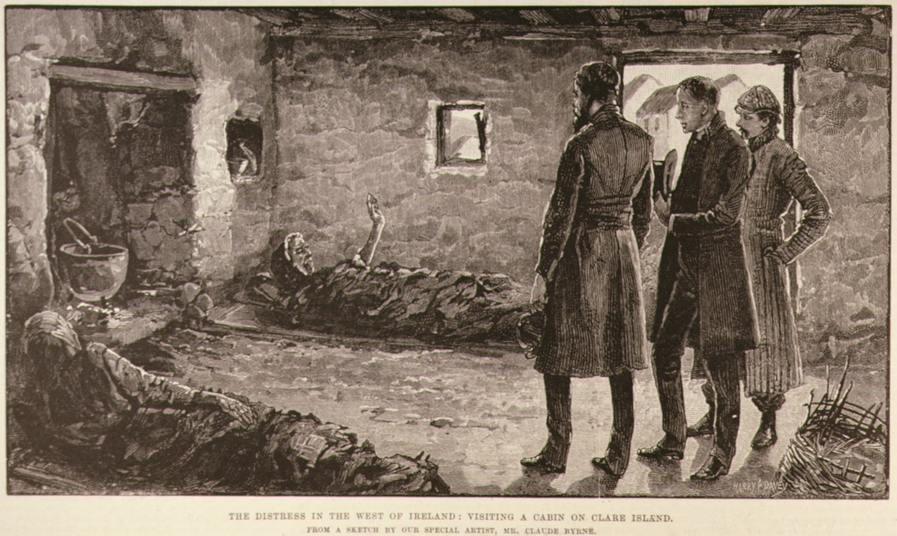 De Nood in het Westen van Ierland: Bezoek aan een Hut op Clare Island, uit The Illustrated London News, 4 oktober 1886 door English School