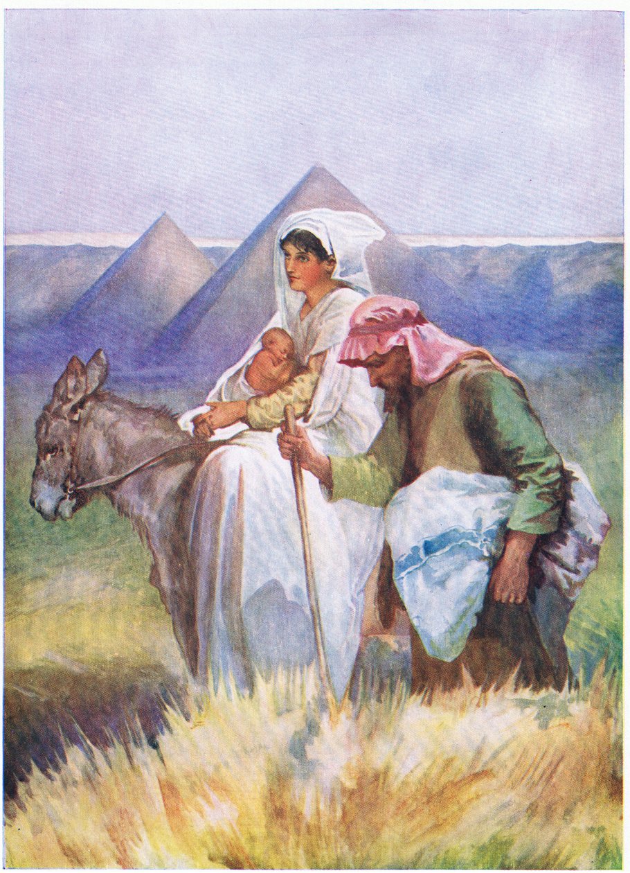 De vlucht naar Egypte, uit Het Bijbel Prentenboek uitgegeven door Thomas Nelson, ca. 1950 door English School