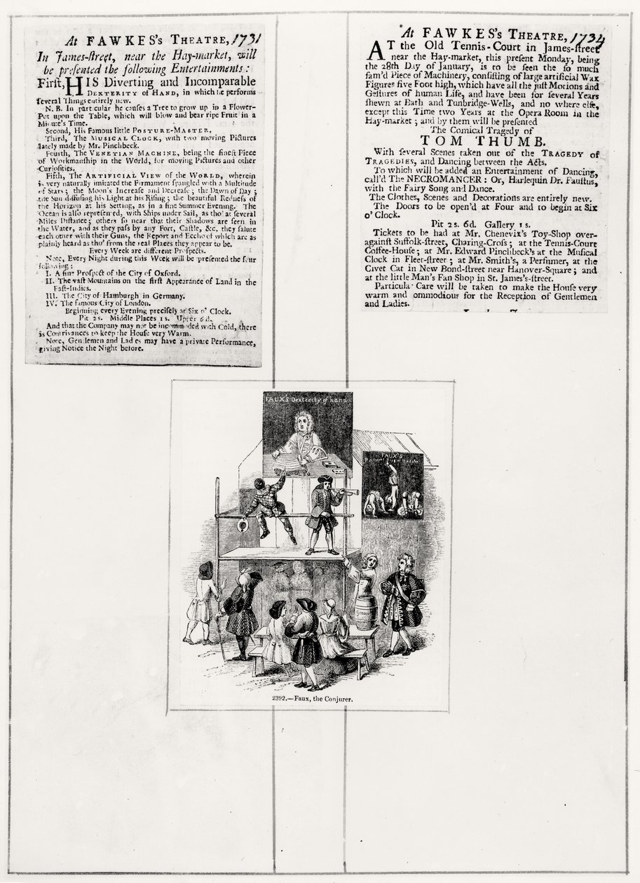 Twee Advertenties Betreffende Faux, de Goochelaar, c.1731-34 door English School