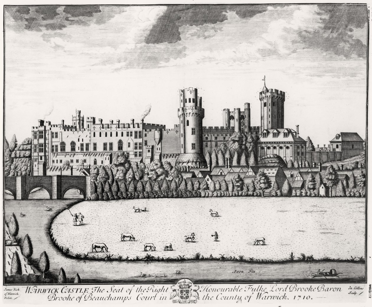 Warwick Kasteel, de Zetel van Lord Brooke, Baron Brooke van Beauchamps Court door English School