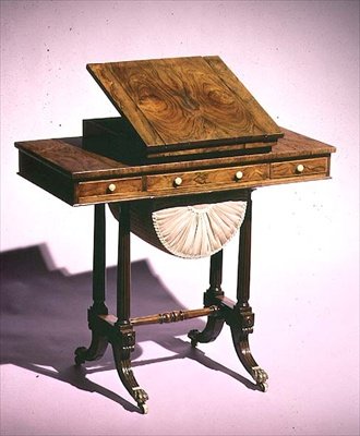 Werktafel met leesstandaard en backgammonbord, midden 19e eeuw door English School