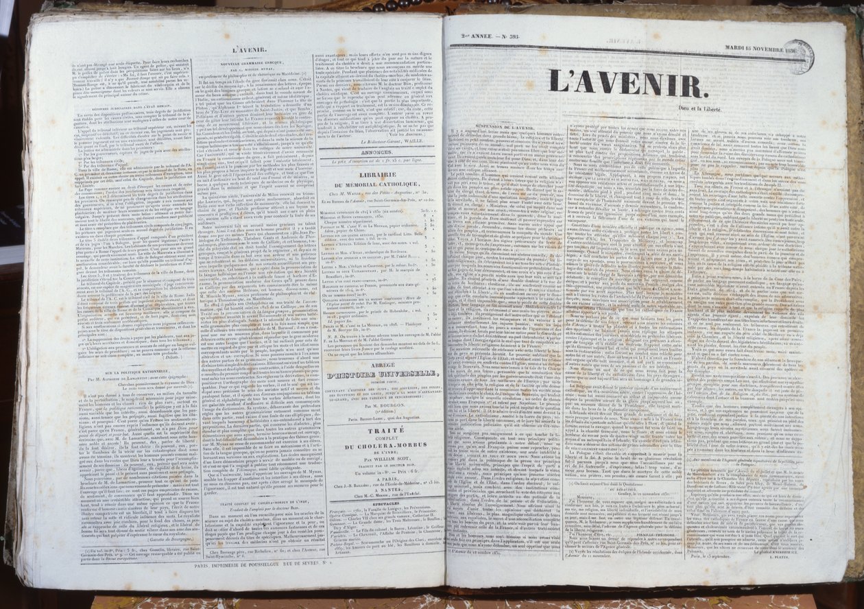 Laatste uitgave van het tijdschrift LAvenir, 16 november 1830 door French School