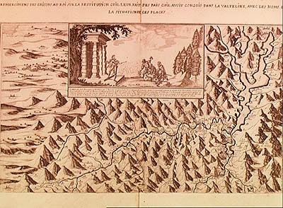 Kaart van Valteline, teruggegeven aan de Zwitsers door Lodewijk XIII (1601-43) koning van Frankrijk en Navarra, 1626 door French School
