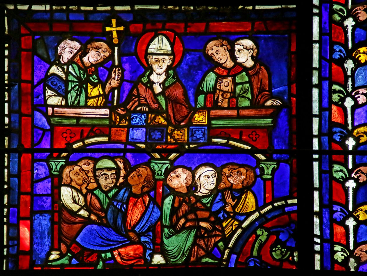 Prediking, scène uit het leven van St. Martin, kathedraal van Chartres door French School