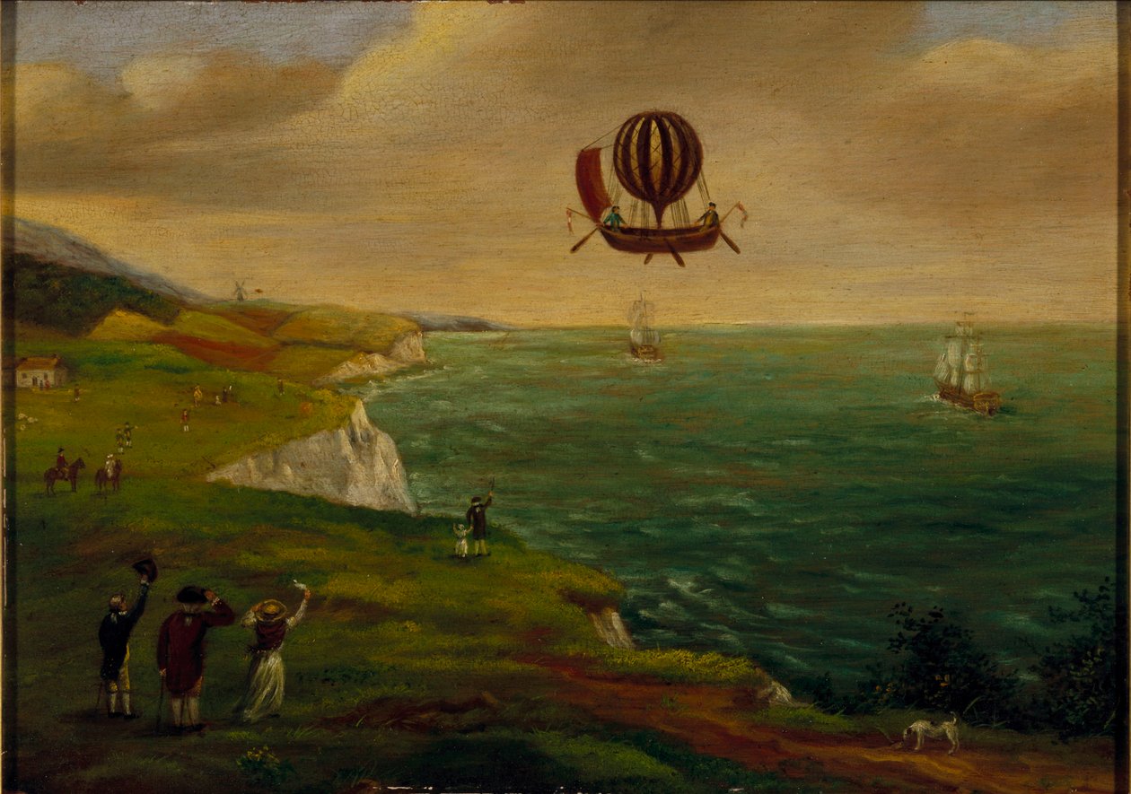 De eerste ballonoversteek van het Kanaal, 7 januari 1785, ca. 1785 door French School