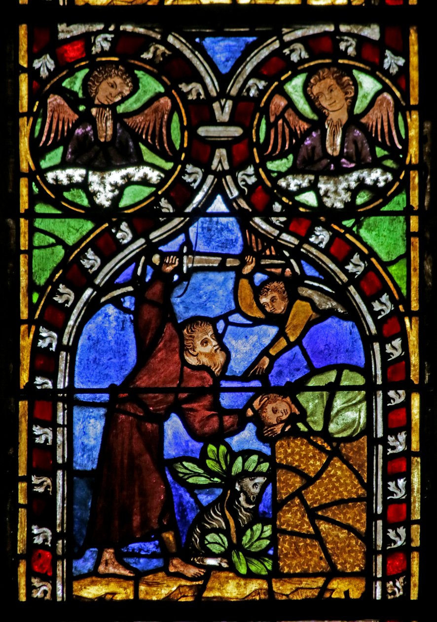 Raam met Abraham die op het punt staat Isaak te offeren, ca. 1325 door French School