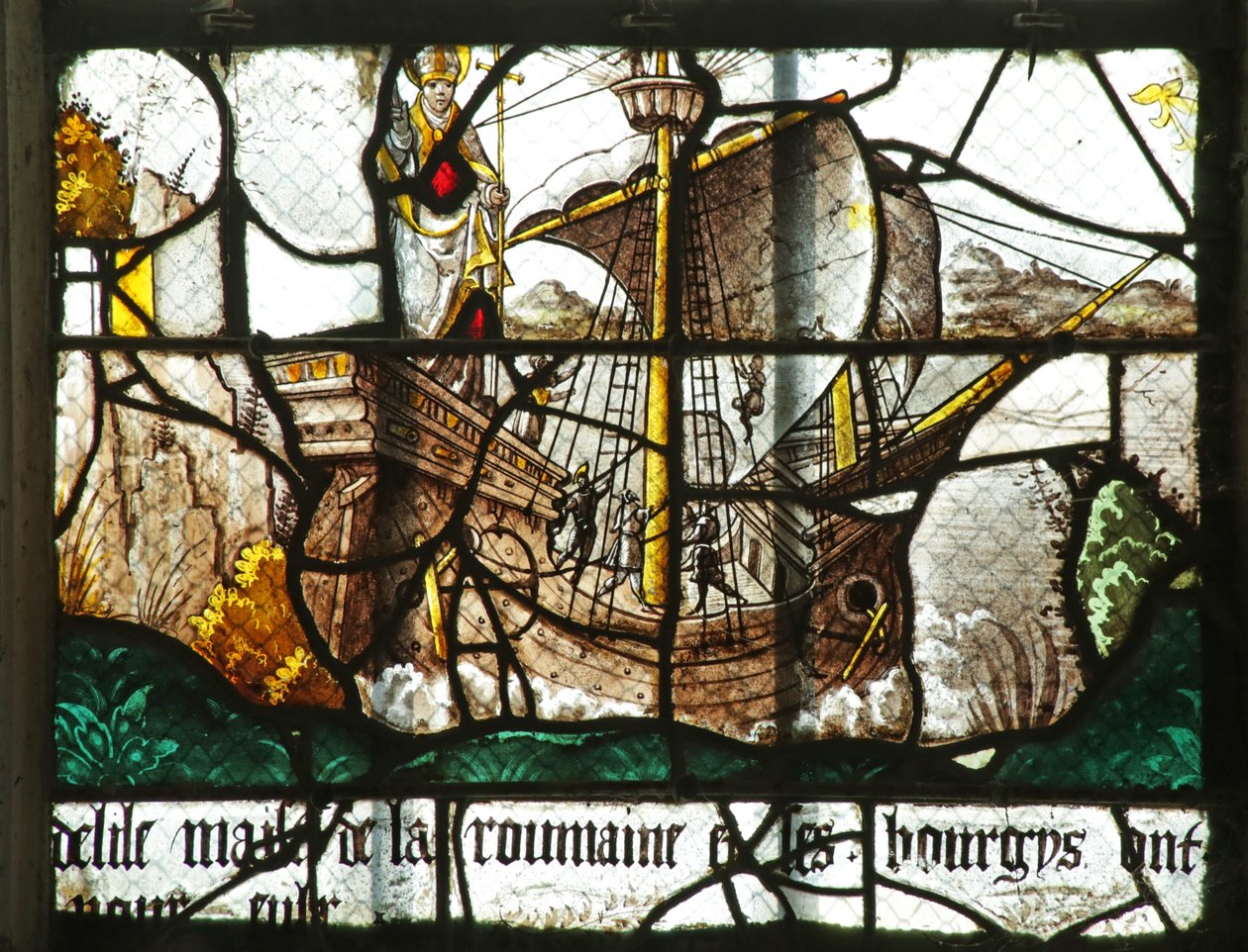 Raam met afbeelding van een Boot met het Standbeeld van Sint Clemens, 16e-17e eeuw door French School