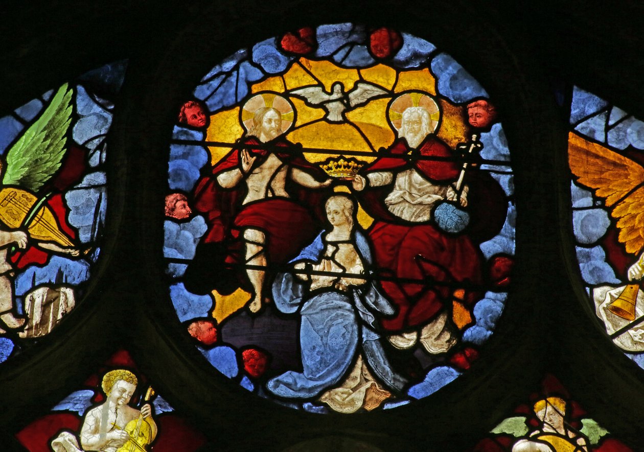Raam met de Kroning van de Maagd door de Drie-eenheid, ca. 1495 door French School