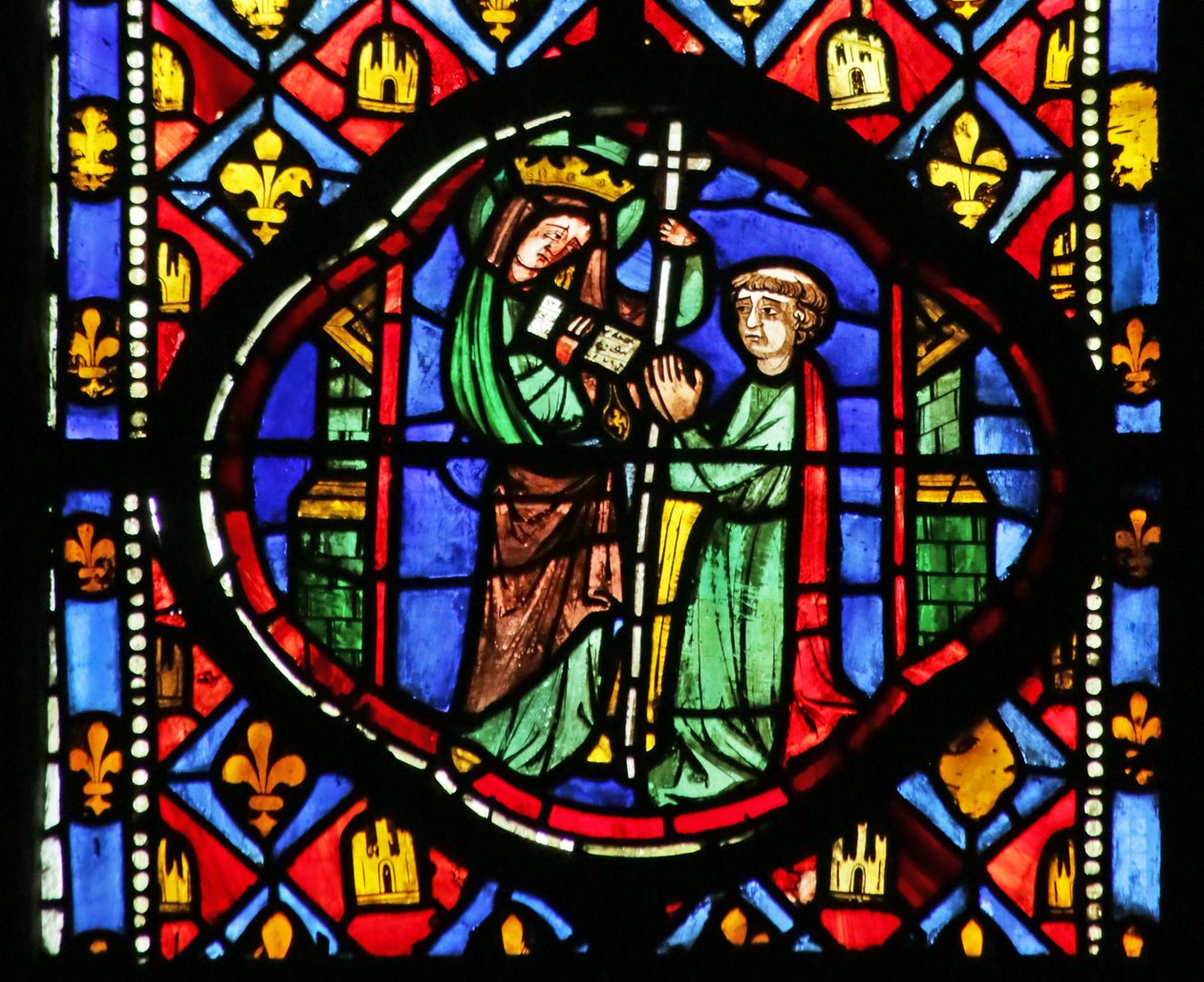 Raam met de Maagd die Theophilus de akte teruggeeft door French School