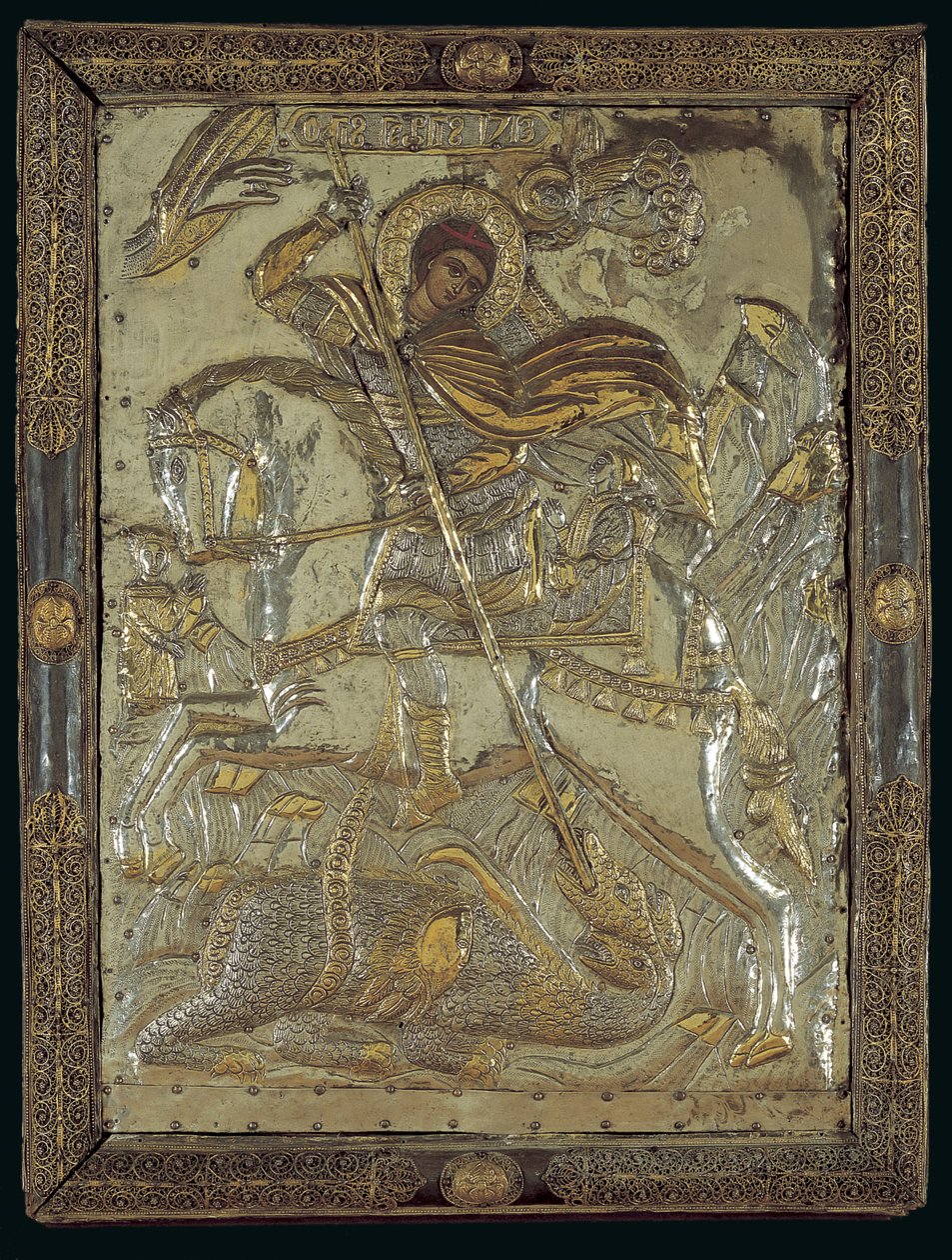 Icoon van St. Joris die een Driekoppige Draak Doodt, 1713 door Greek School