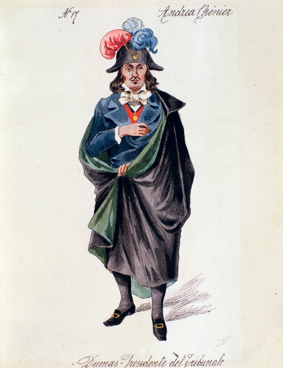 Voorstelling van Dumas, meester van het huishouden in de opera Andrea Chenier door Umberto Giordano op een Italiaans libretto van Luigi Illica. door Italian School