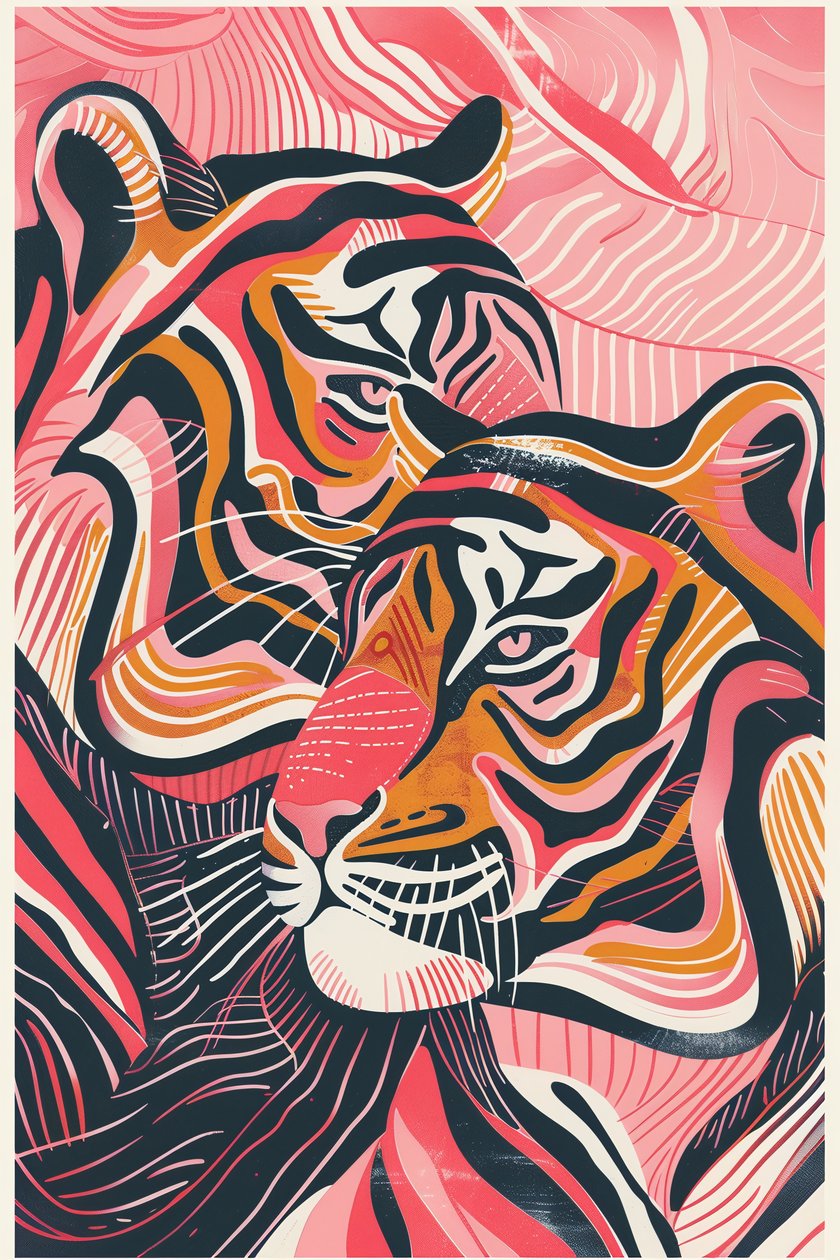 Een roze, rode en oranje tijgers illustratie door F. Abderrahim