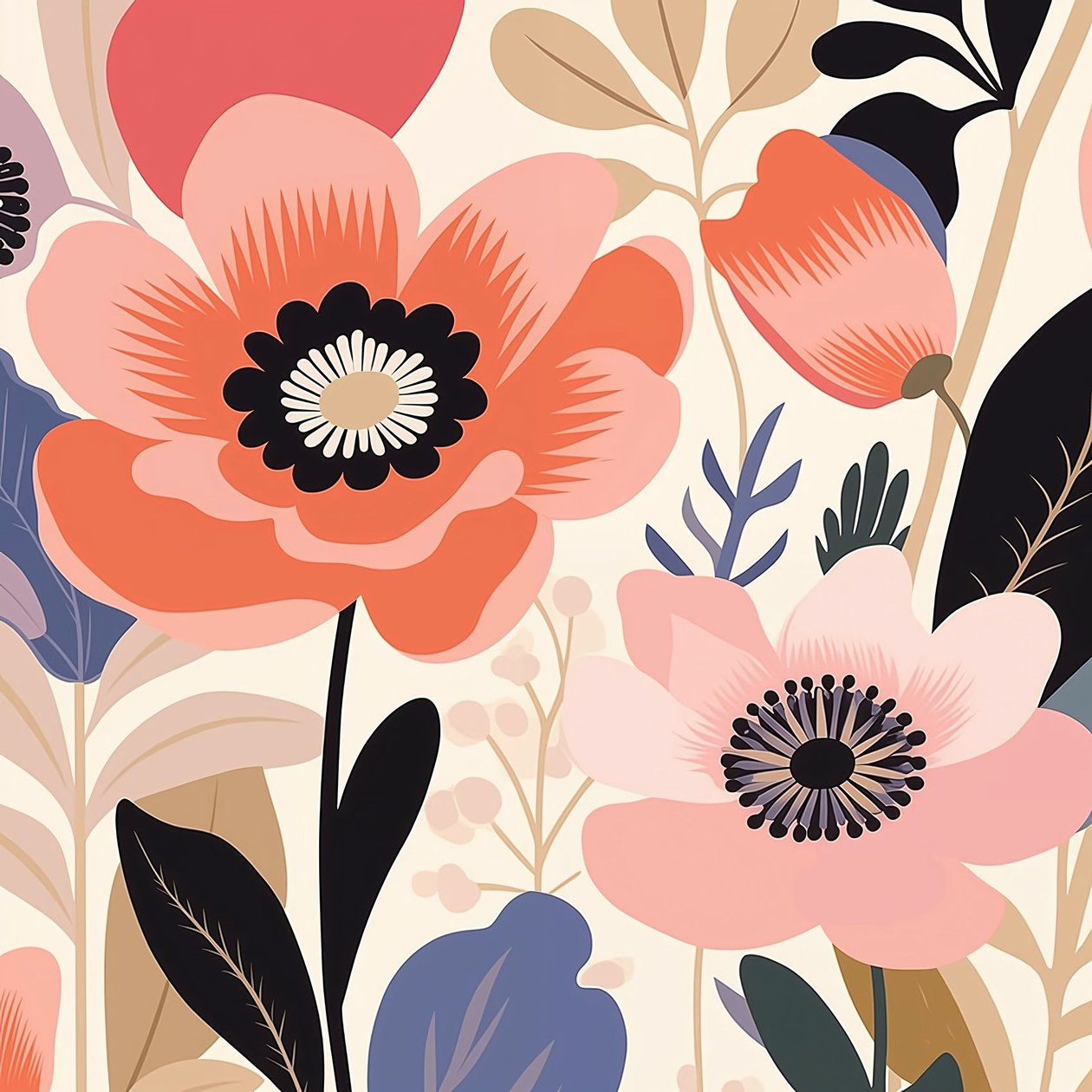 Botanische illustratie pastel gedurfde bloemen, Matisse-stijl door F. Abderrahim