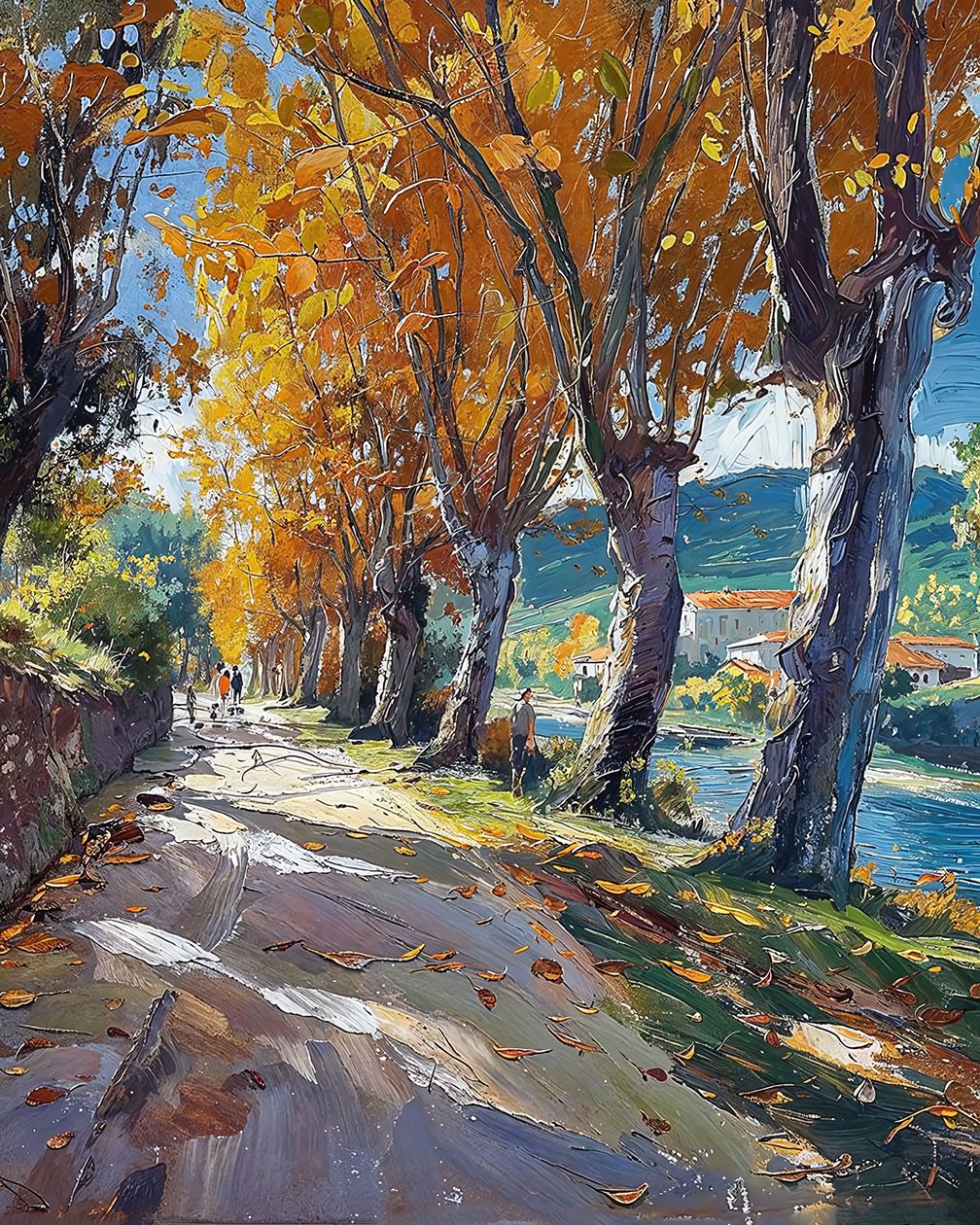 Landelijke wandelweg door het bos, impressionistisch landschap door F. Abderrahim