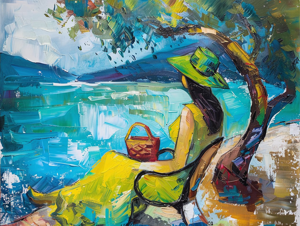 schilderij van moderne vrouw met groene jurk, Muurdecoratie te koop door F. Abderrahim