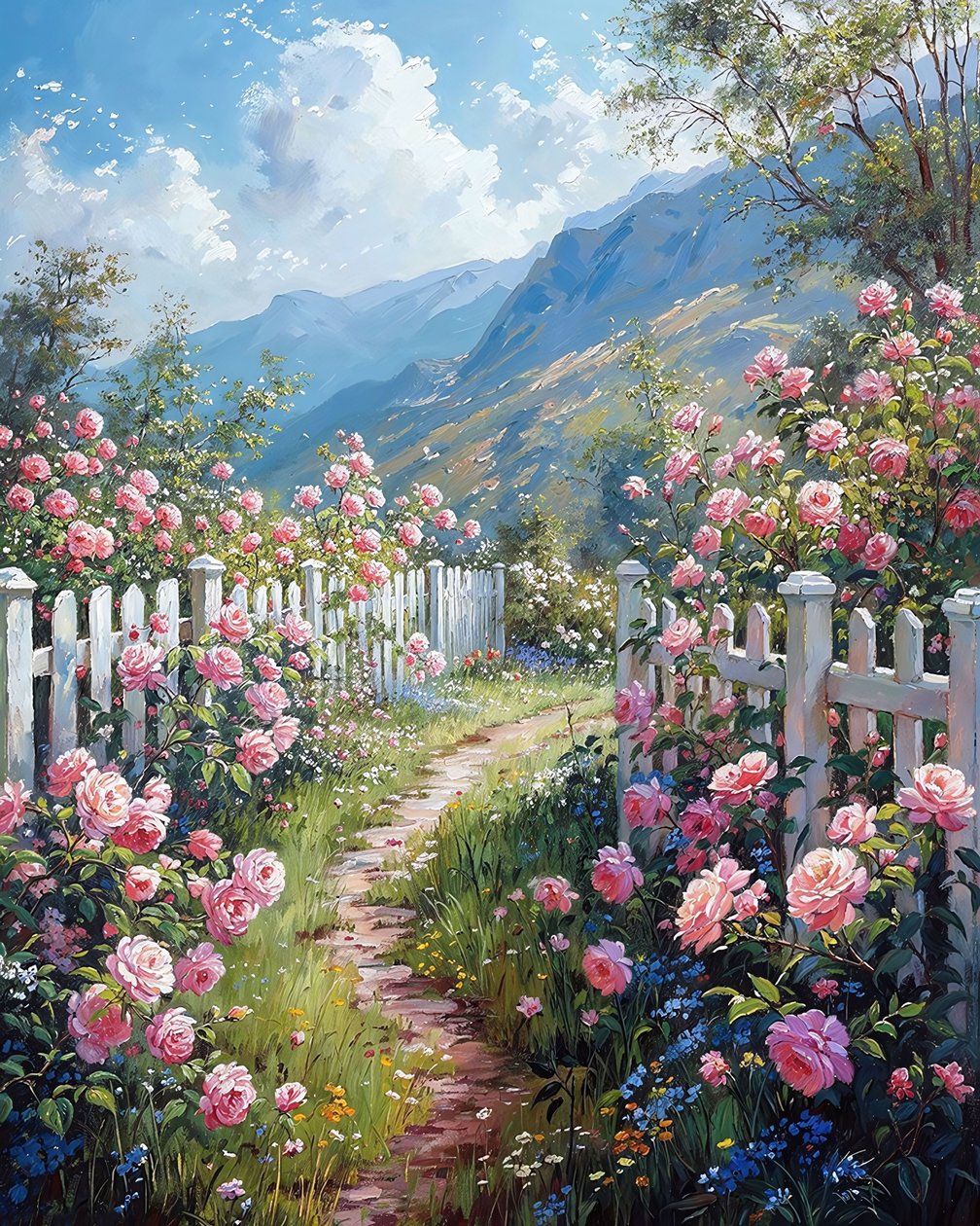 Prachtig Landschap op het Platteland, Canvas voor Muurdecoratie Vintage Bloemen door F. Abderrahim