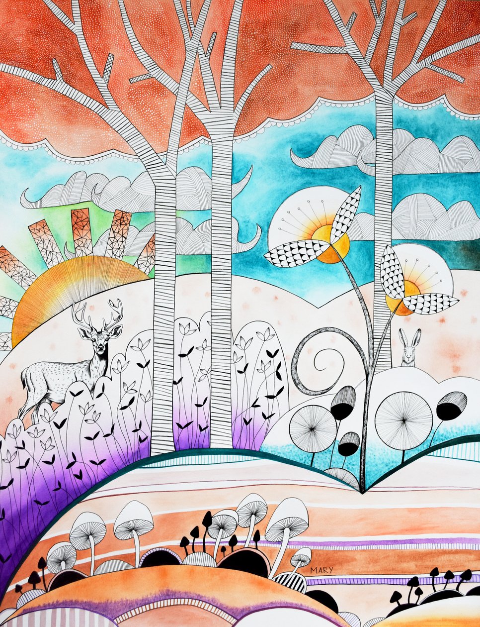 Modern bos door Marys Watercolors