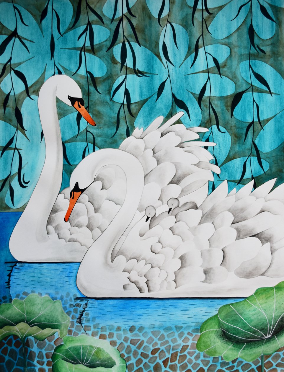 Familie Zwaan door Marys Watercolors