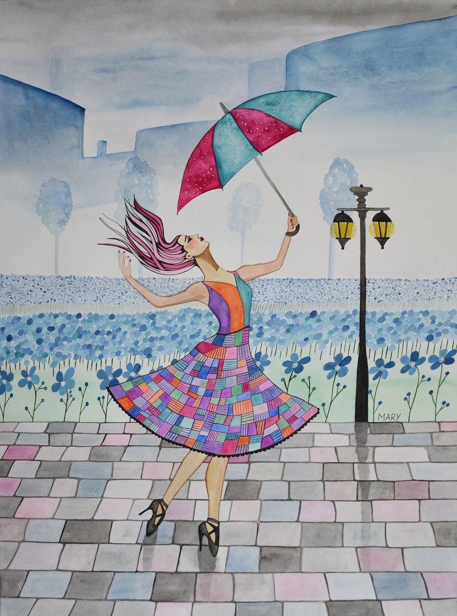 Ze danst in de regen door Marys Watercolors