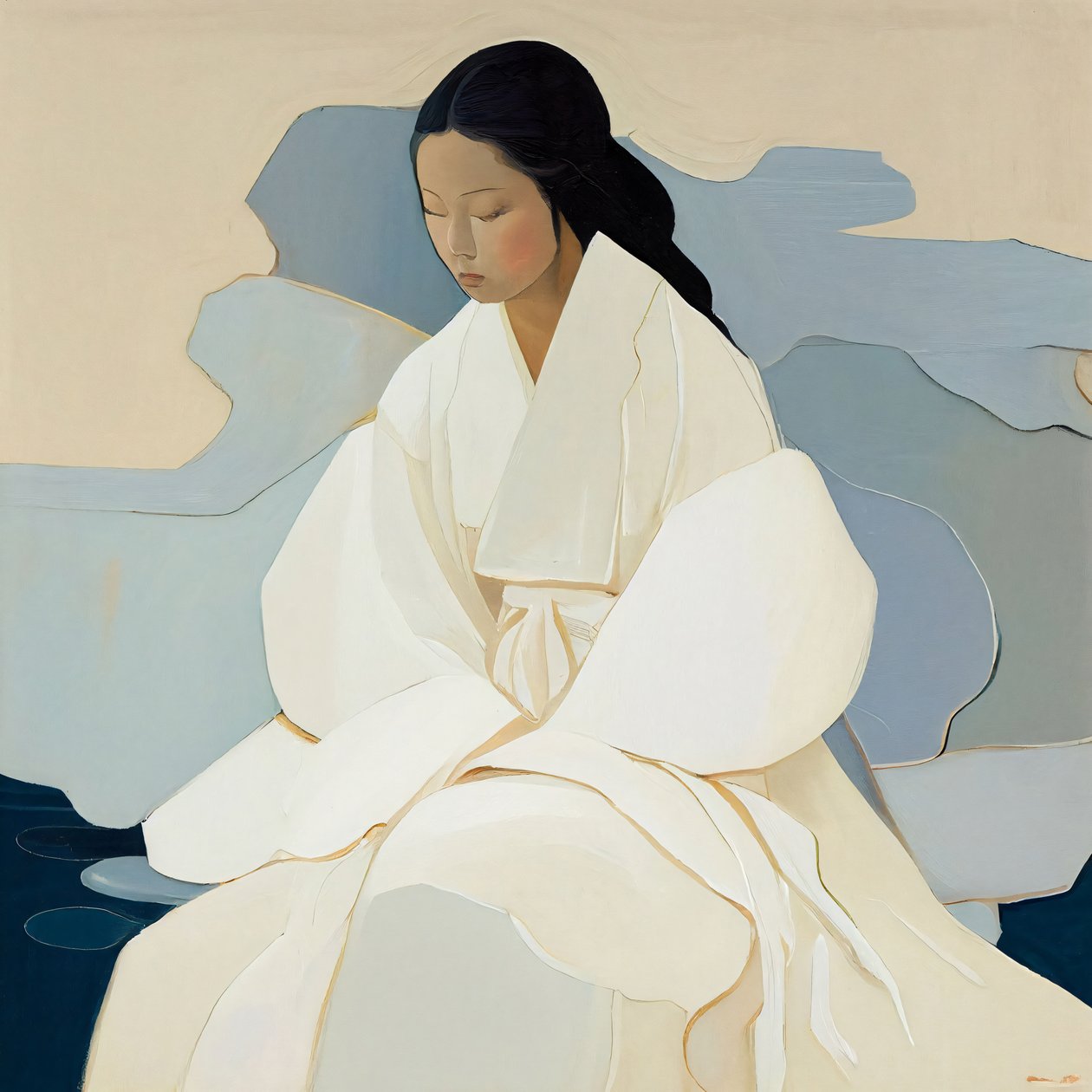 Een Koreaans schilderij, een vrouw in een traditionele Hanbok, muurdecoratie te koop door F. Abderrahim