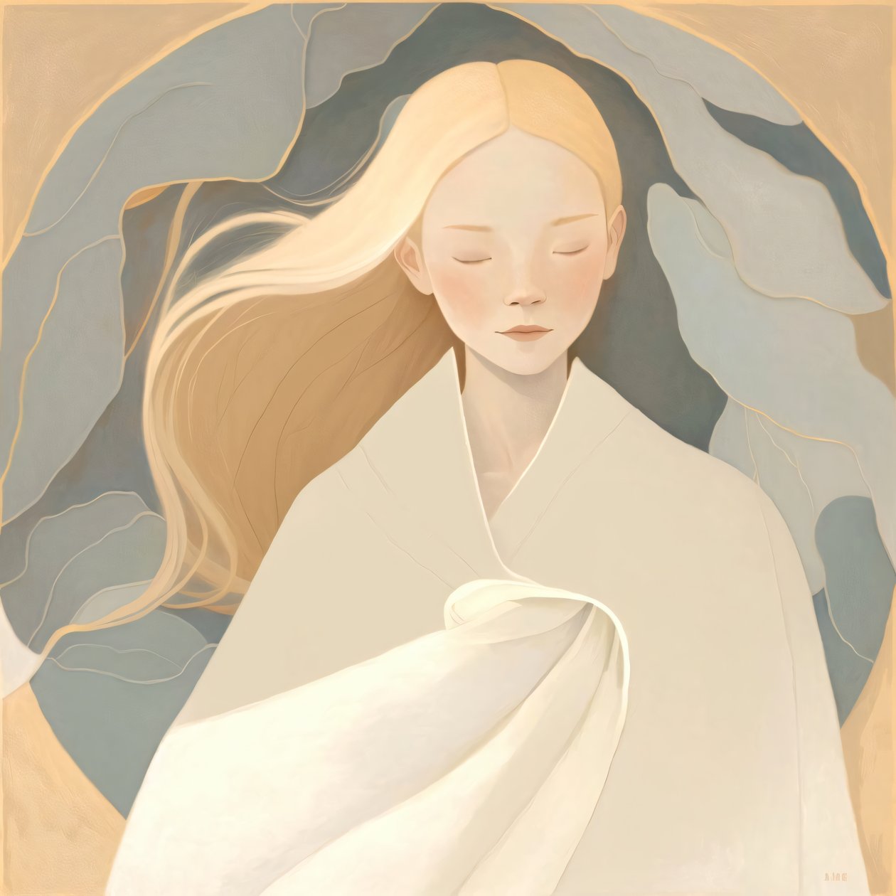 Abstract schilderij van een witte blonde vrouw, wanddecoratie prints door F. Abderrahim
