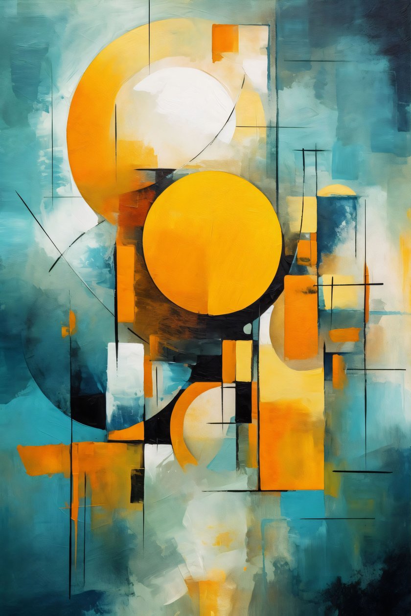 Kubisme  cirkel Aquarel multicolor schilderij, Wall Art Print op aanvraag door F. Abderrahim