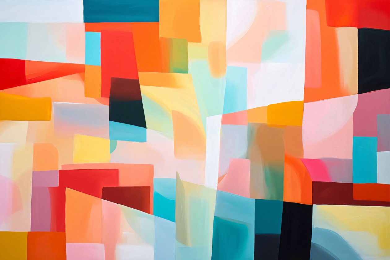Horizontale afdrukken op canvas: Geometrische Acryl Abstracte Fusie Heldere Kleuren door F. Abderrahim