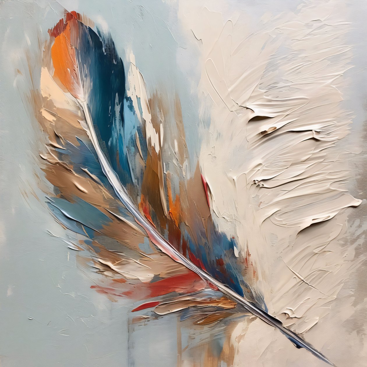 Rood Blauw Veer Gedeeltelijk Olieverfschilderij, online canvas afdrukken op maat door F. Abderrahim