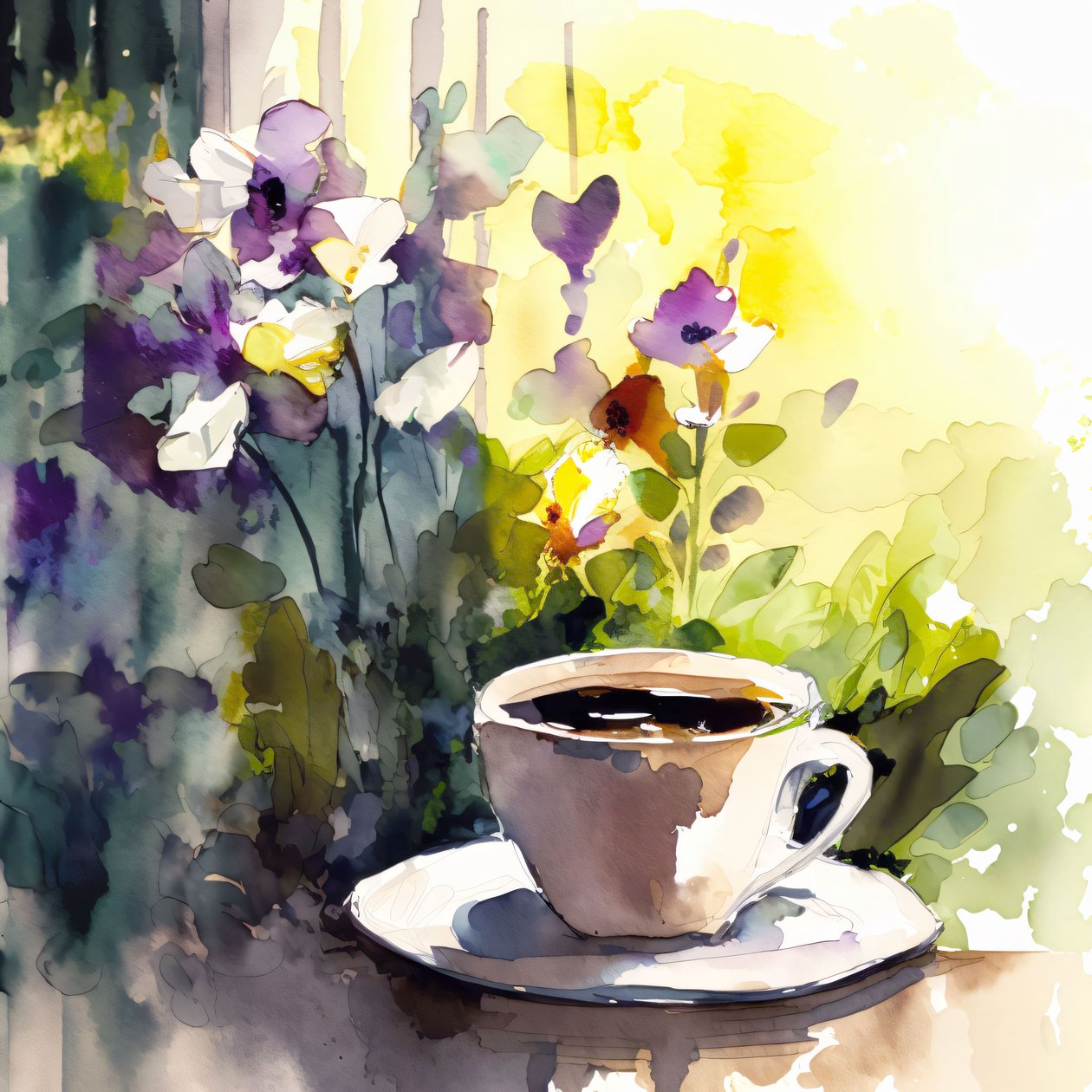 Aquarel Koffie Kopje Abstract Schilderij Hedendaagse muurkunst prints on demand door F. Abderrahim