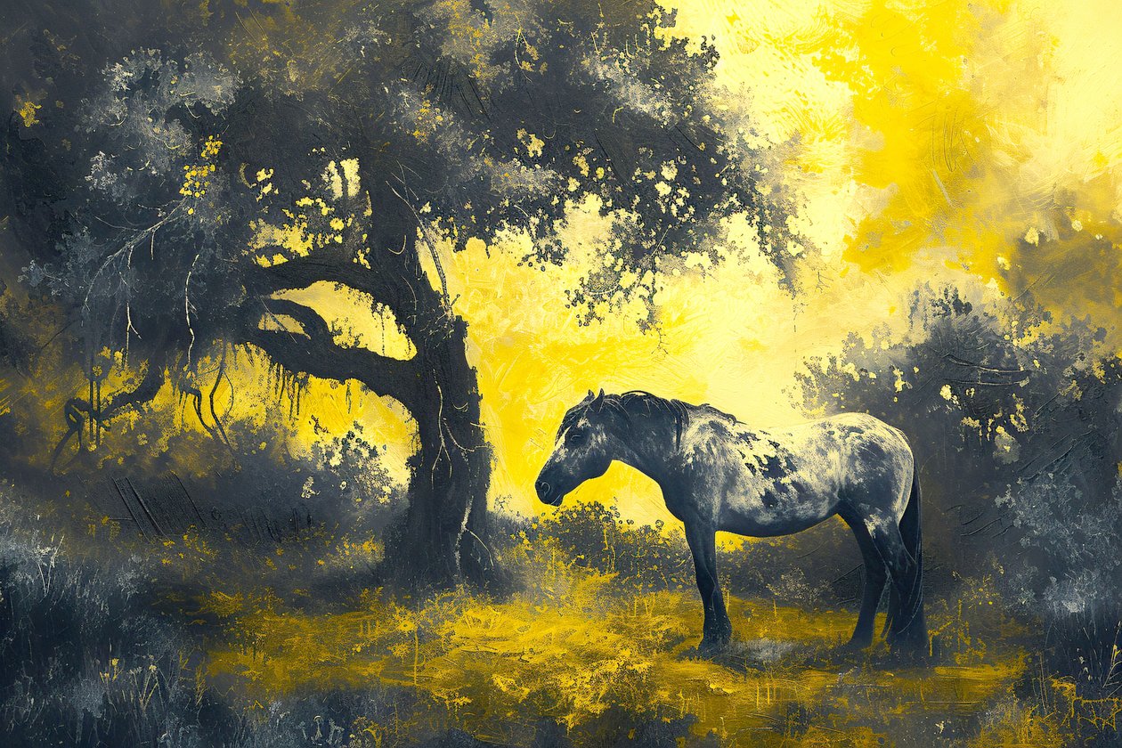 Klassiek Olieverfschilderij van een Paard op de Trail, wanddecoratie voor woonkamer door F. Abderrahim