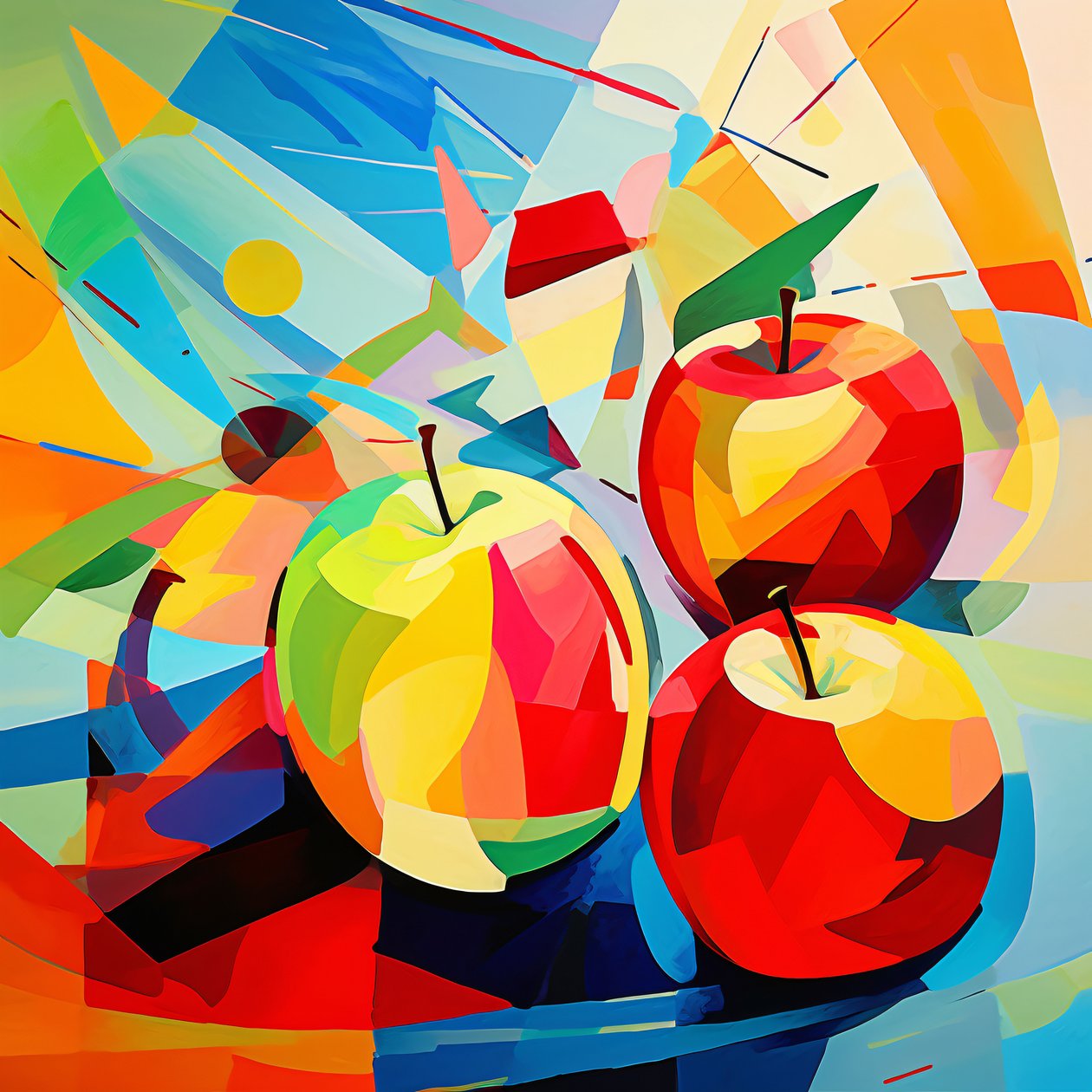Kubistische abstracte appels, wanddecoratie voor keuken | print on demand door F. Abderrahim