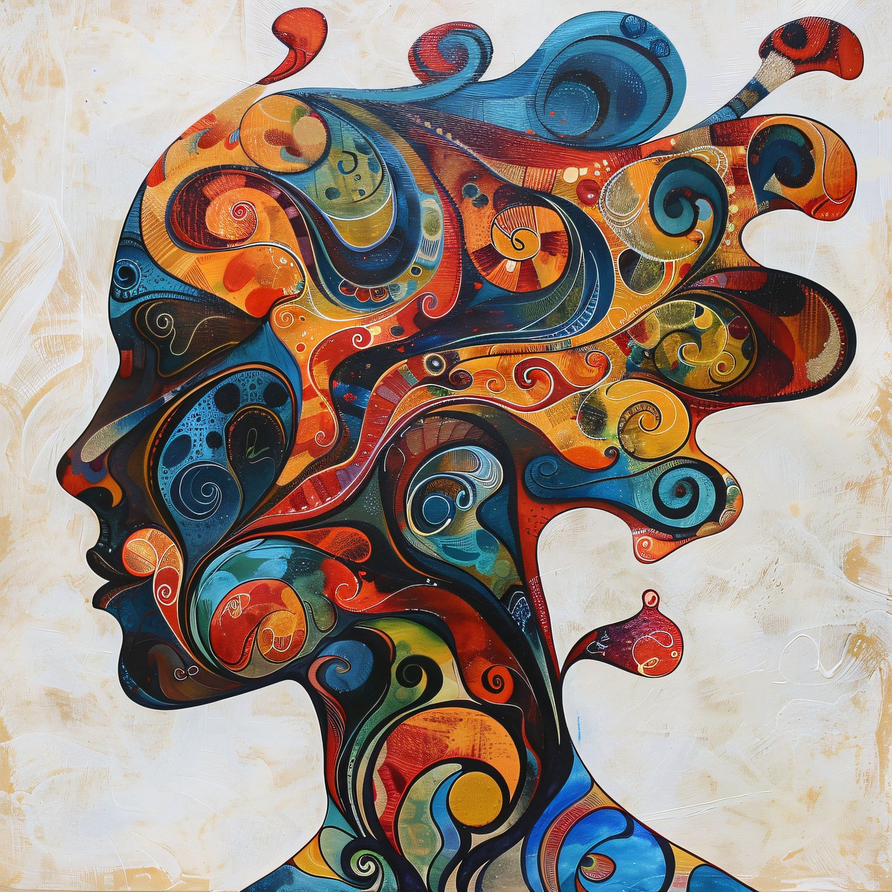 silhouet van een vrouw, gekleurd haar  Swirls, prints op groot doek door F. Abderrahim